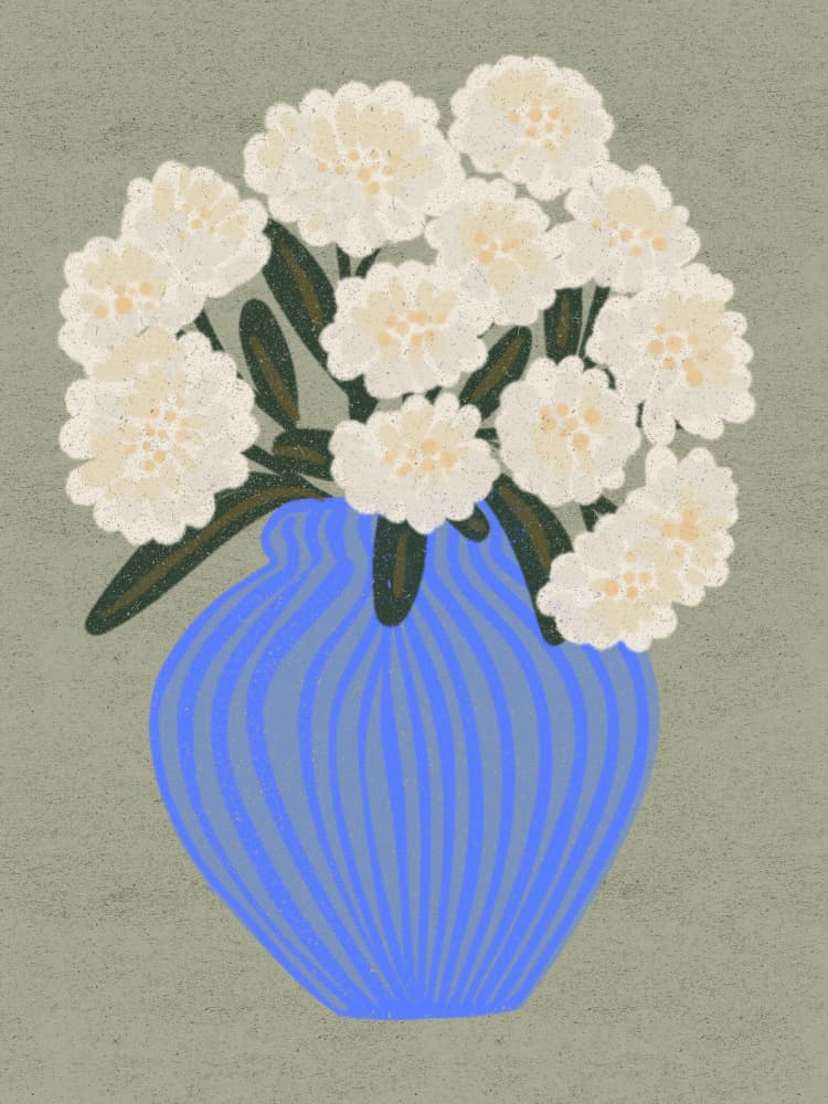 White Blooms Blue Vase by Nikita Jariwala — canvas wall art