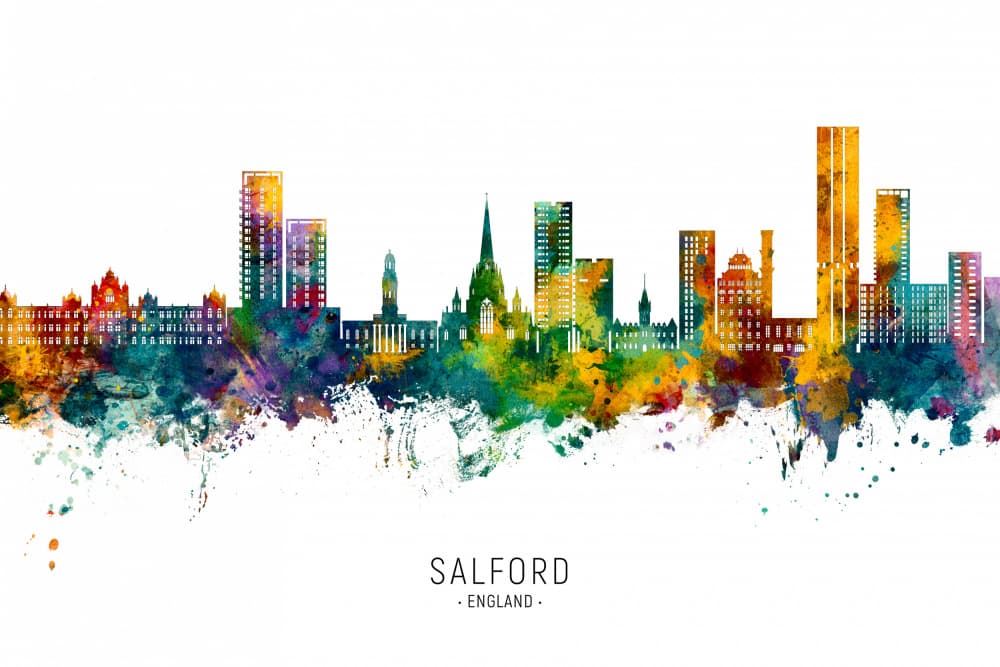 Vibrant Salford Skyline by Michael Tompsett — canvas wall art