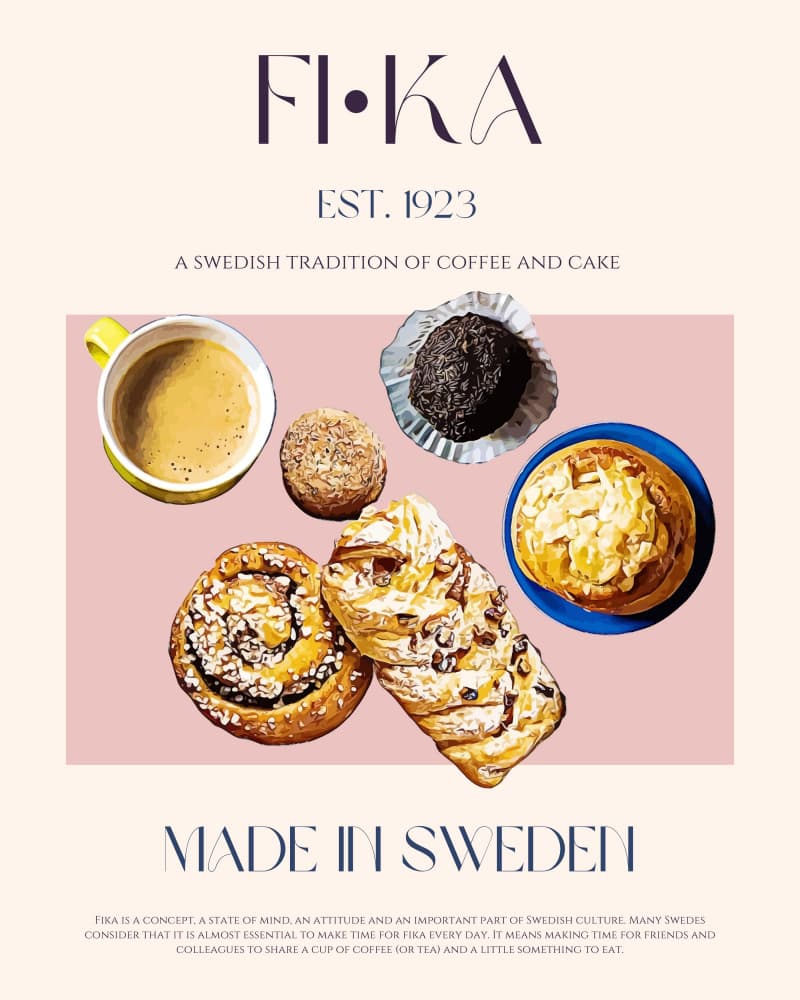 Swedish Fika Coffee and Cake by Nazma Khokhar — canvas wall art
