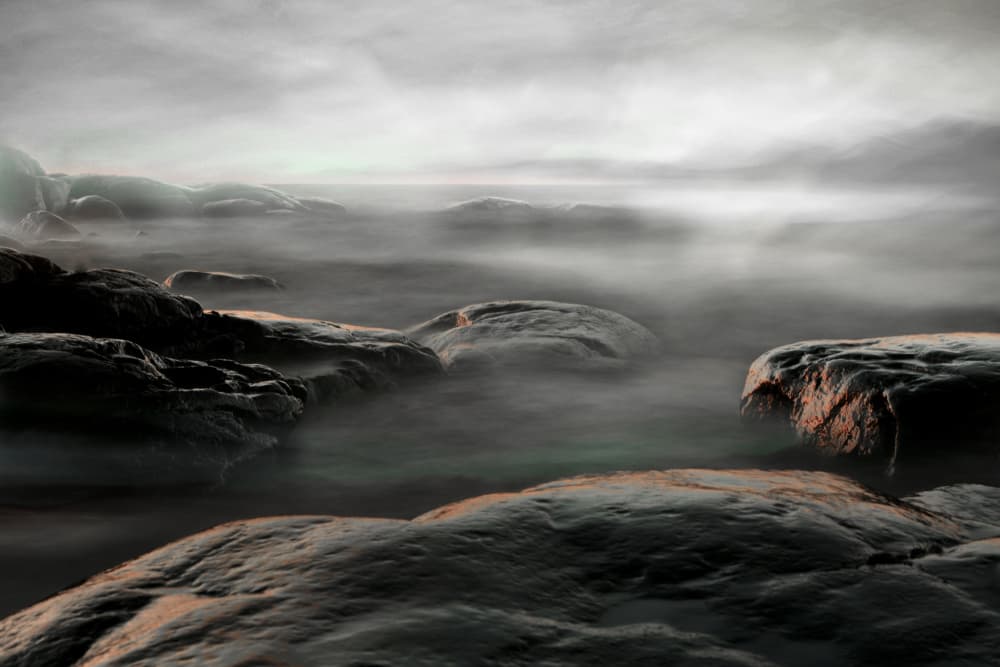 Misty Rocky Shore by Christina Sillen — canvas wall art