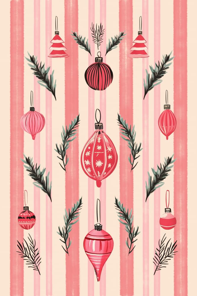 Pink Striped Christmas Ornaments by Pictufy Studio IV — canvas wall art