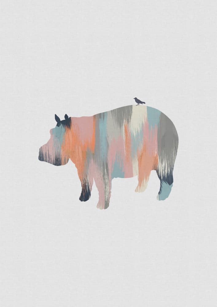Colorful Hippo and Bird by Orara Studio — canvas wall art