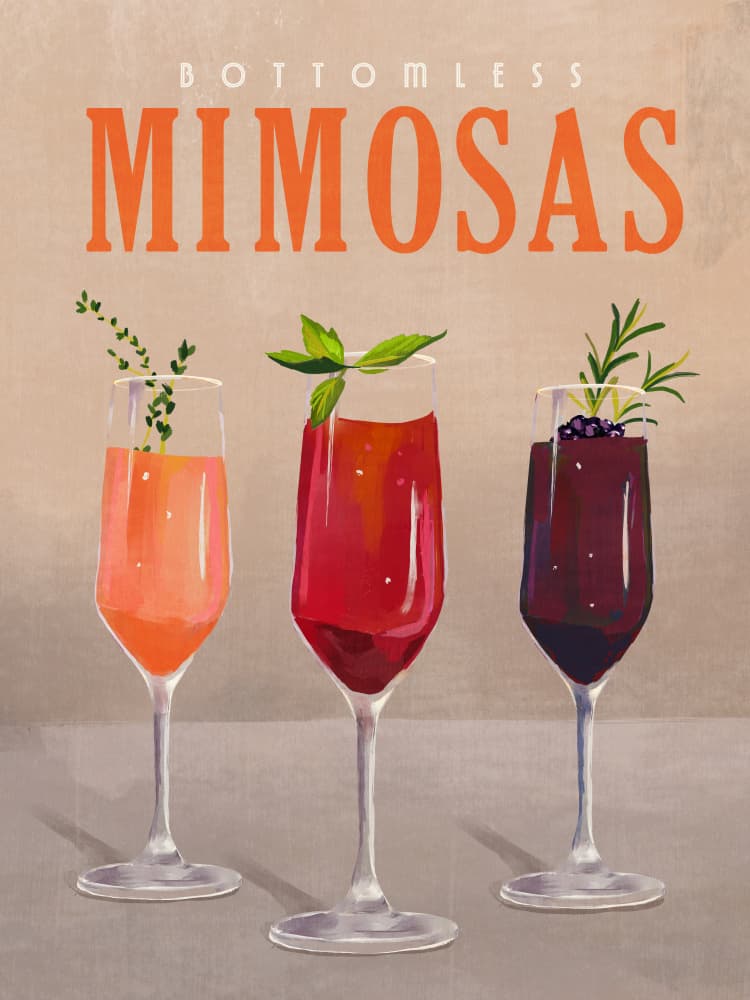 Bottomless Mimosas Pastel Cocktail Bar Art by The Whiskey Ginger — canvas wall art
