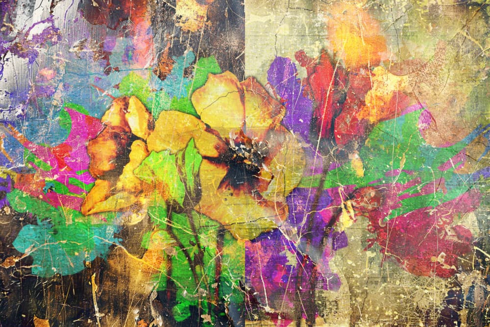Golden Grunge Flowers by Rafal Kulik — canvas wall art