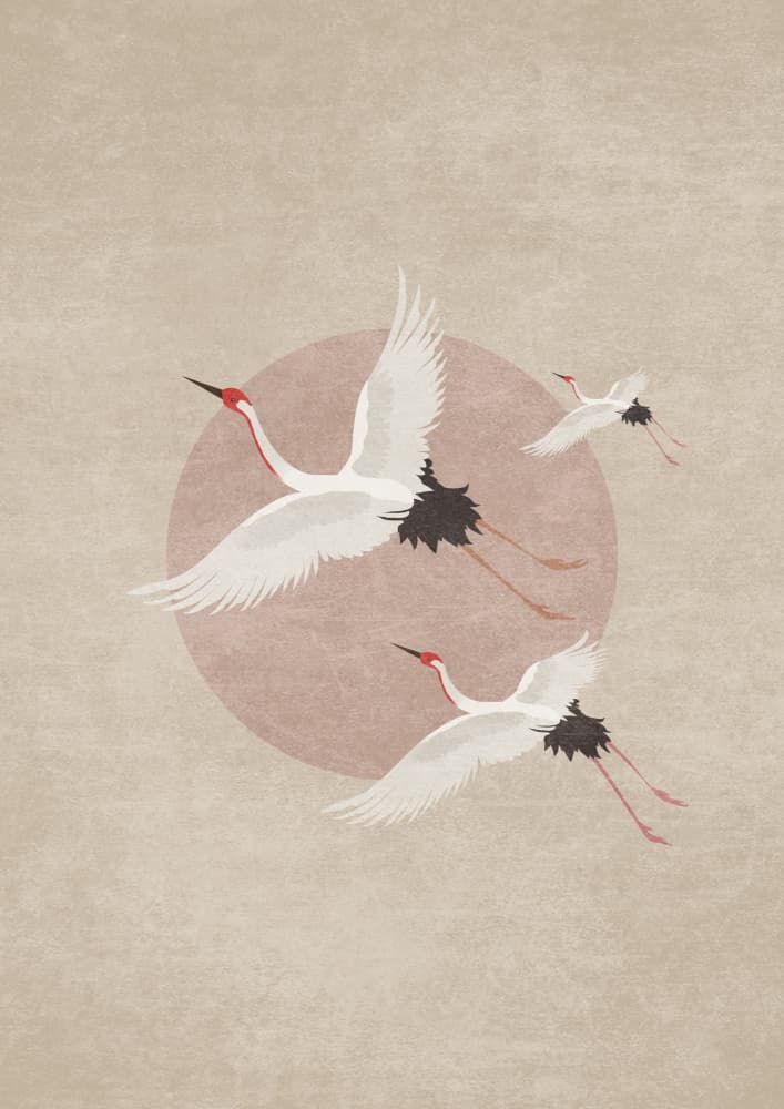 Cranes in Flight by Emel Tunaboylu — canvas wall art