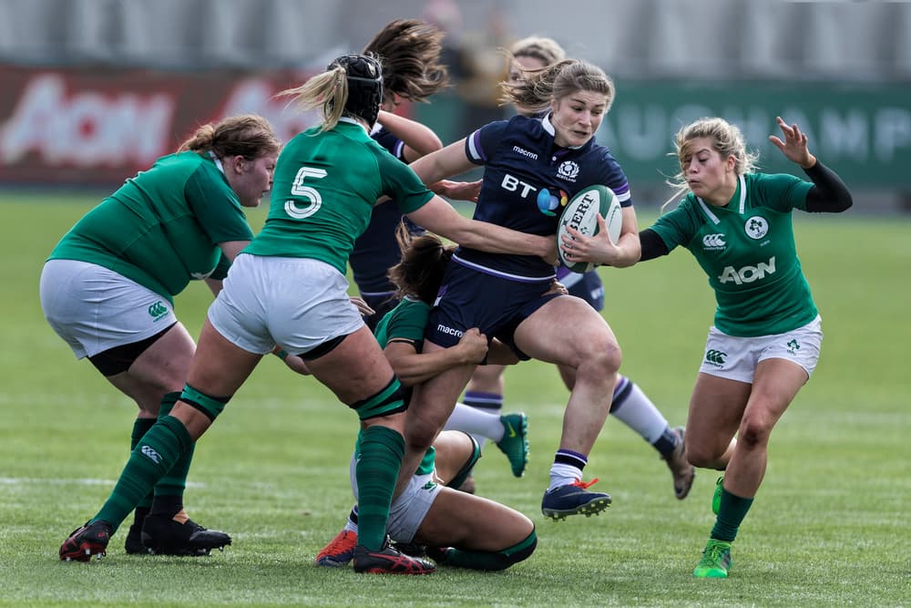 Women's Rugby Action by Hugh Wilkinson — canvas wall art