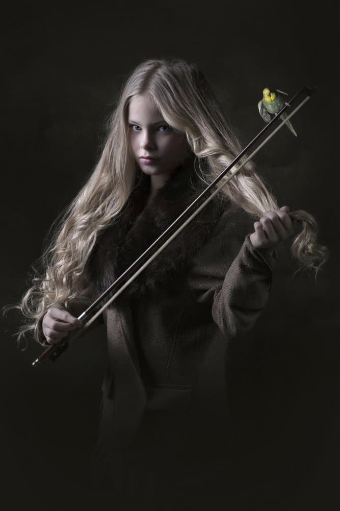 Pensive Girl Violin Bow by Carola Kayen-Mouthaan — canvas wall art