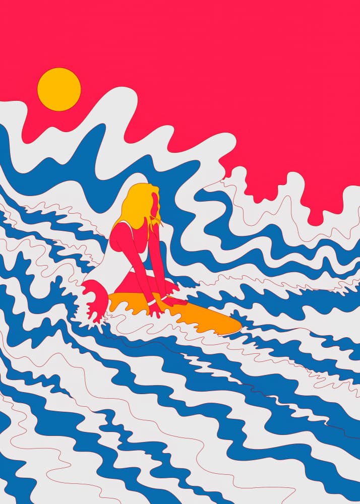 Groovy Surfer Waves by Stephen Wade — canvas wall art