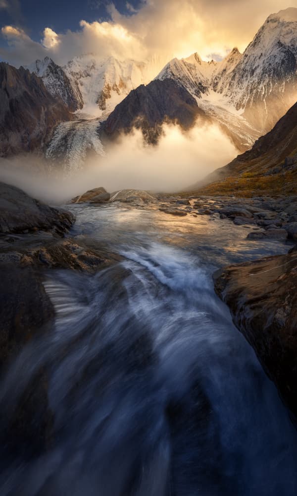 Golden Alpine River by Damon Hao — canvas wall art