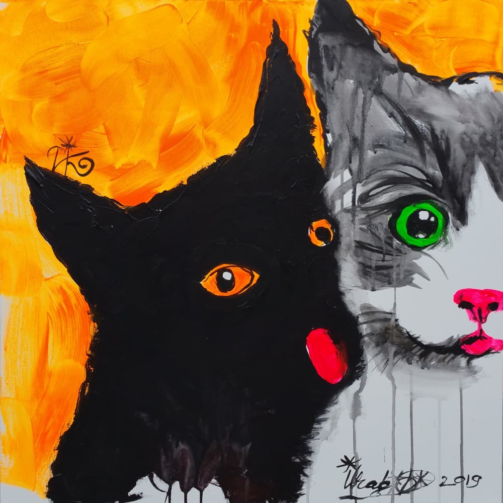 Colorful Cat Duo by Kanat Ibragimov — canvas wall art