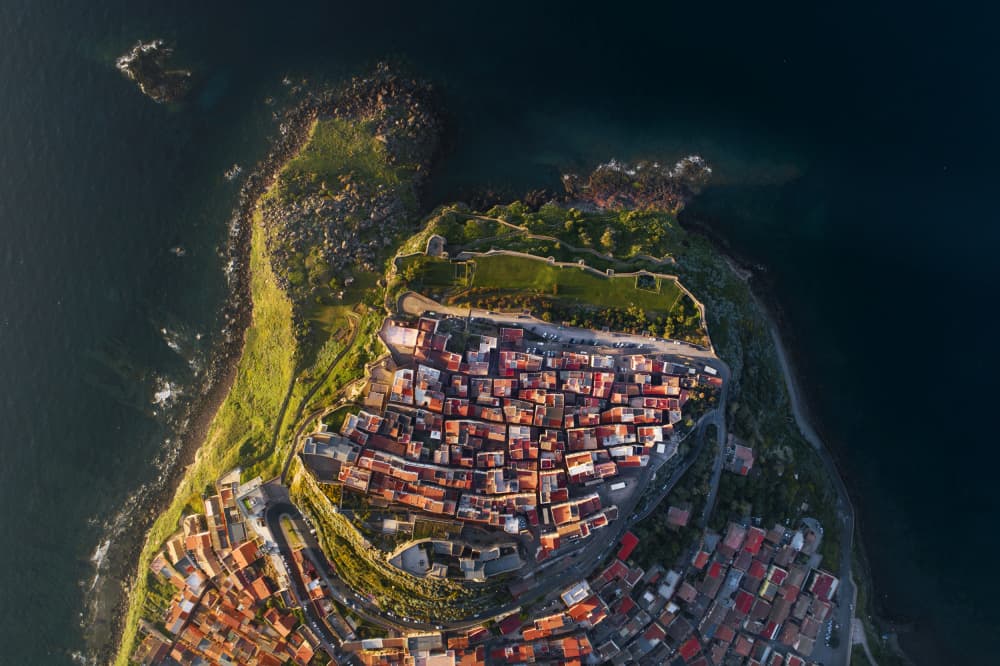 Mediterranean Cliffside Village by Łukasz Małkiewicz — canvas wall art