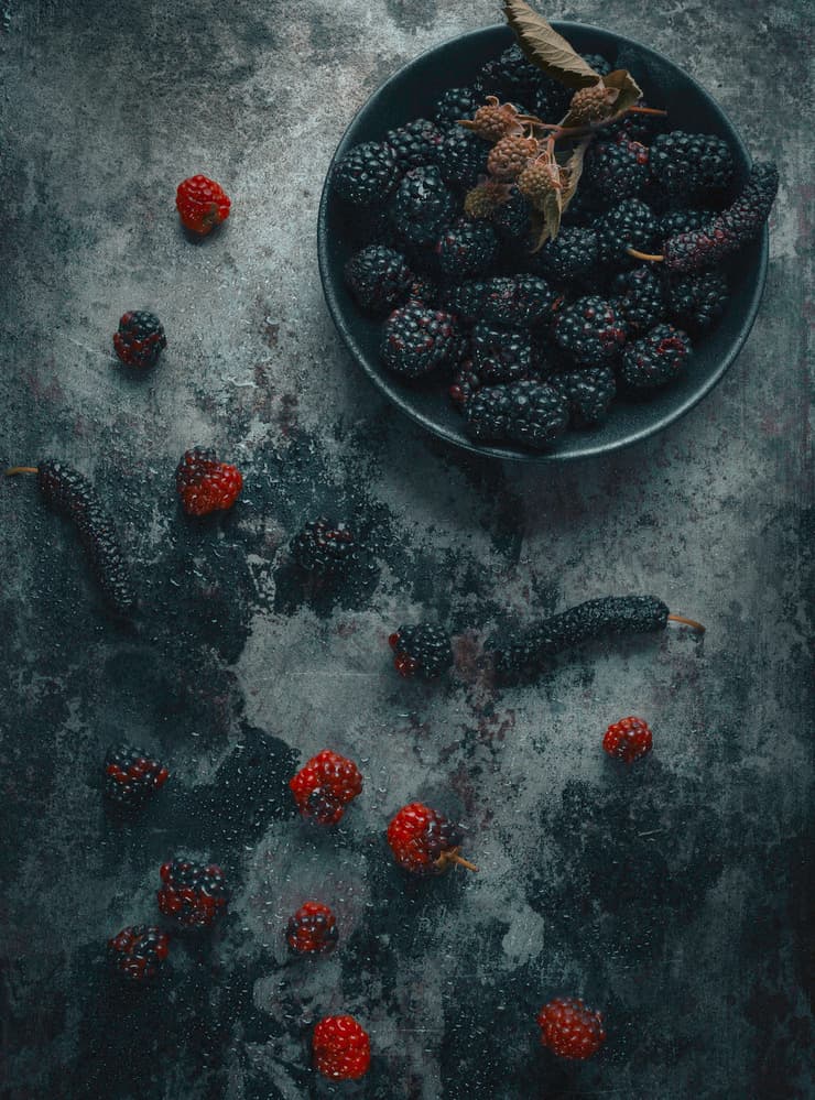 Moody Blackberries Bowl by Farid Kazamil — canvas wall art