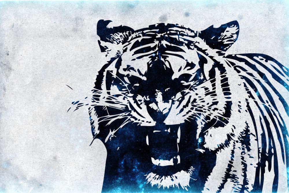 Roaring Blue Tiger by Rafal Kulik — canvas wall art
