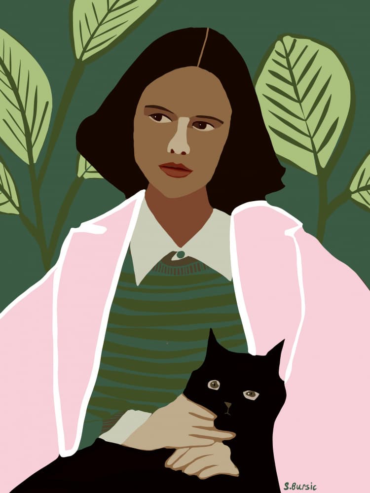 Elegant Woman Black Cat by Sharyn Bursic — canvas wall art