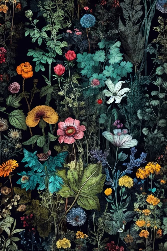 Dark Floral Garden by Justyna Jaszke — canvas wall art