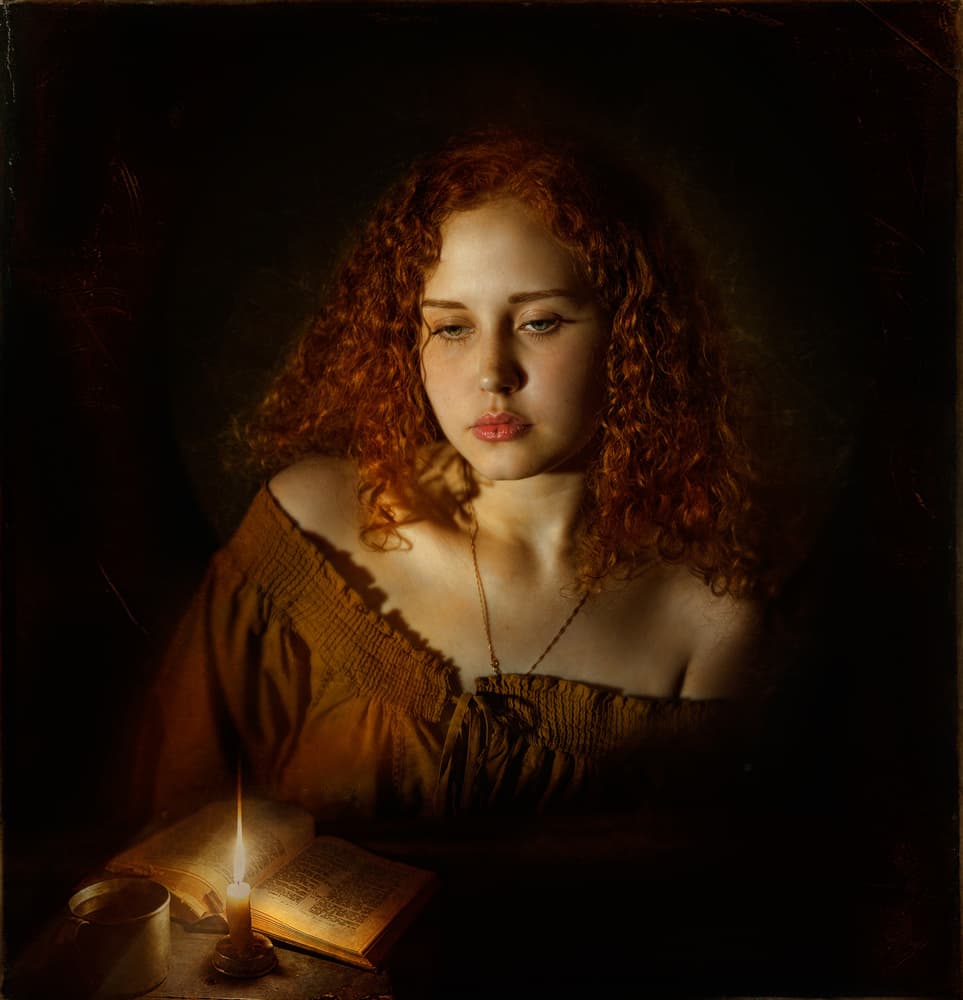 Pensive Woman by Candlelight by Svetlana Melik-Nubarova — canvas wall art