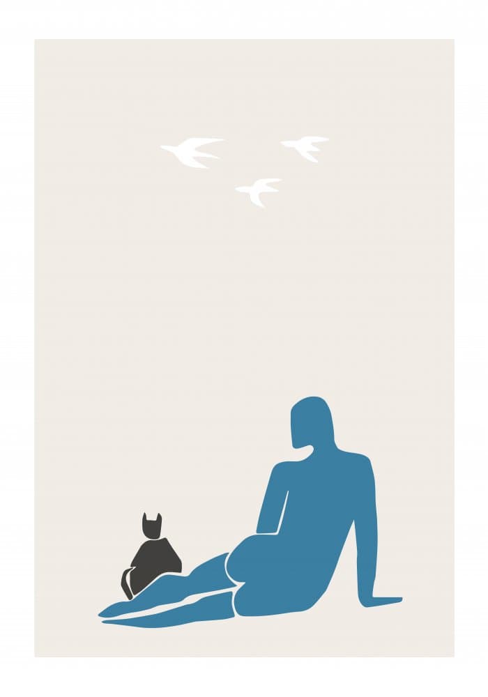 Blue Figure Black Cat by Pictufy Studio II — canvas wall art