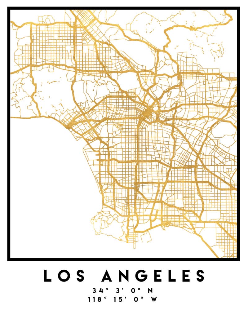 Golden Los Angeles Map by Emiliano Deificus — canvas wall art
