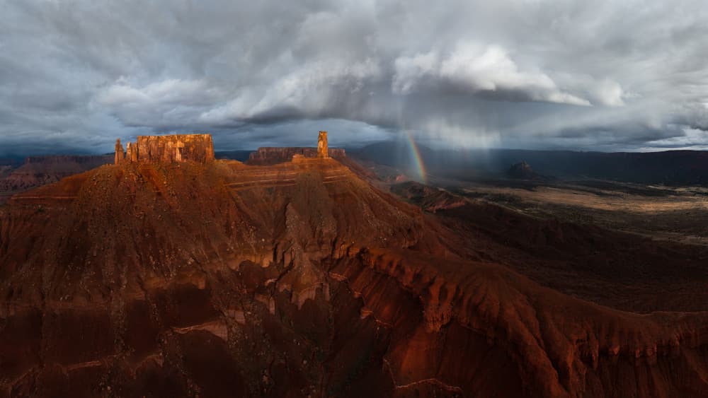Red Rocks Rainbow Storm by John Fan — canvas wall art