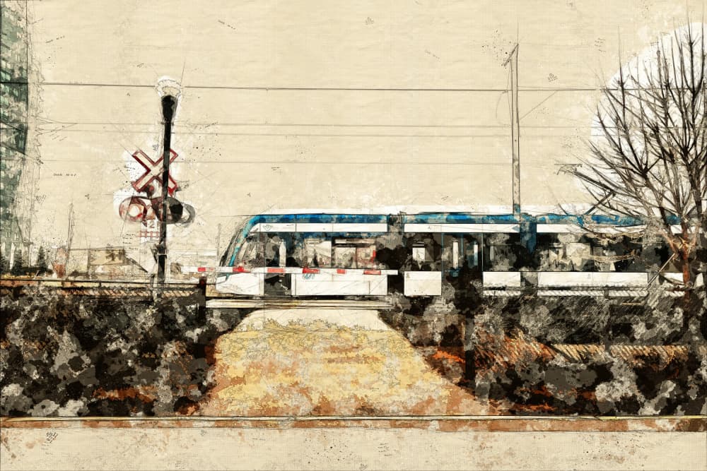 Urban Train Sketch by Lembayung senja studio [Vintage Poster] — canvas wall art