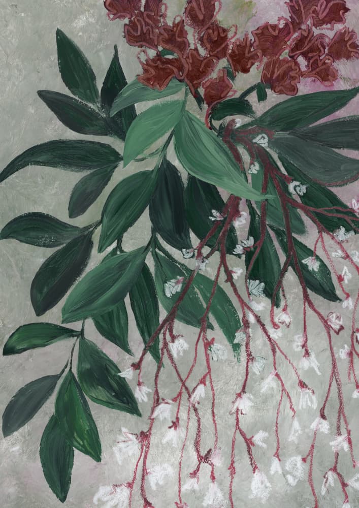 Green Leaves White Blooms by Rosana Laiz Blursbyai — canvas wall art