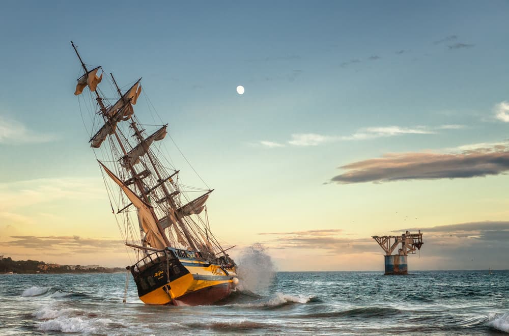 Tall Ship Washed Ashore by Emilio Pino — canvas wall art