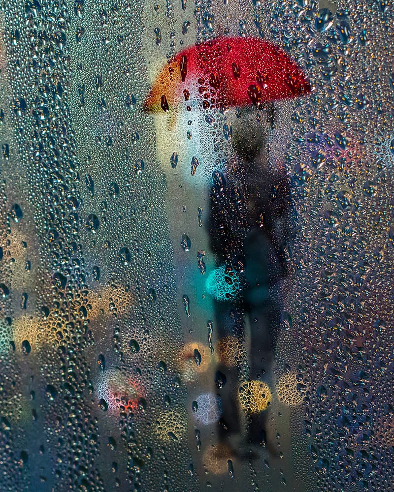 Red Umbrella City Nights by Richard Adams — canvas wall art