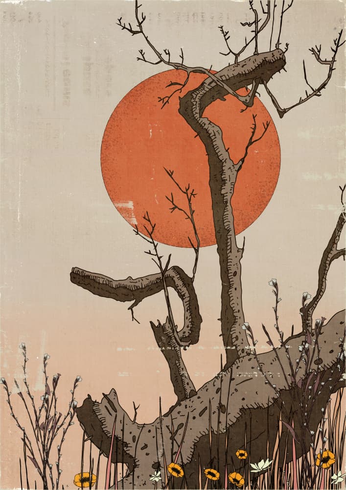 Barren Tree Orange Sun by Nicholas — canvas wall art