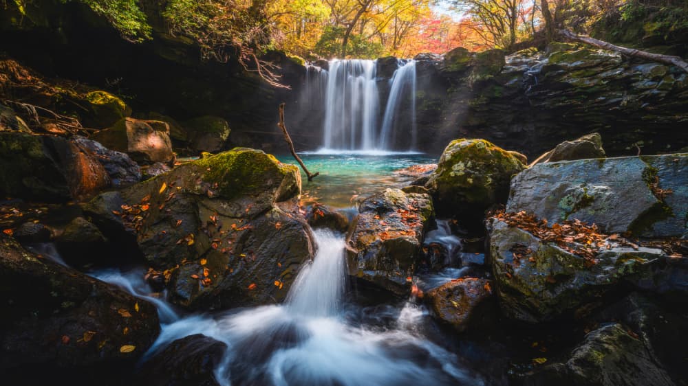 Serene Autumn Waterfall by Takumi Ikeda — canvas wall art