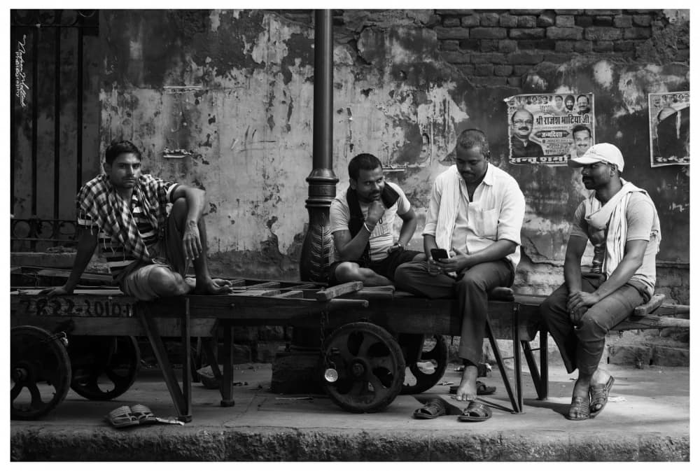 Indian Street Conversation by Nadeem Mallick — canvas wall art