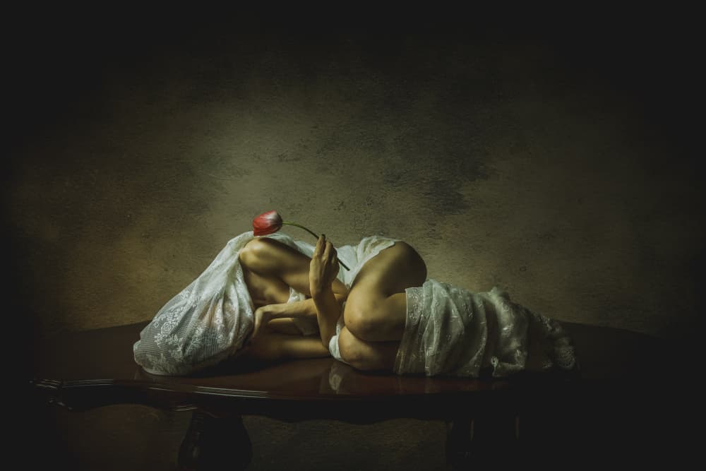 Draped Figure Red Flower by Eddie Kavanagh — canvas wall art