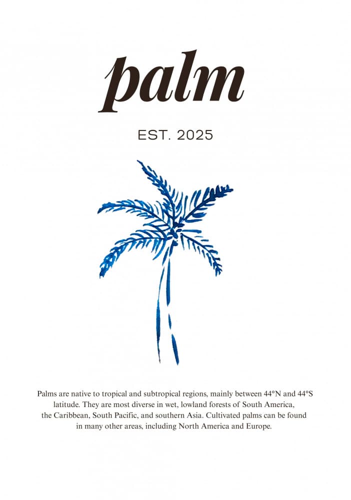 Blue Watercolor Palm Text by Elizabeth C — canvas wall art