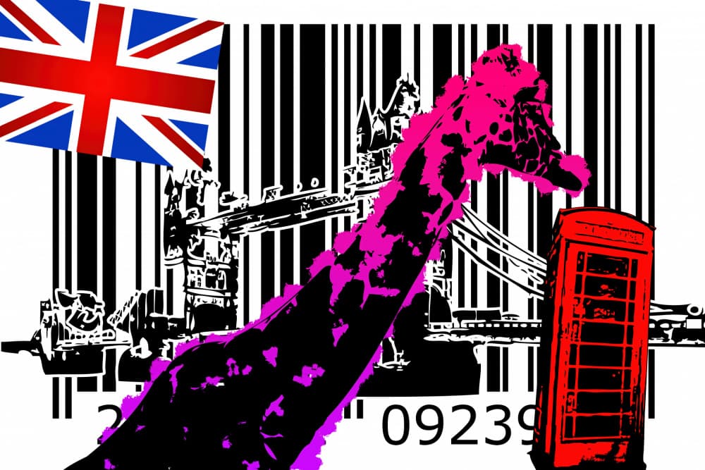 Pink Giraffe London Pop Art by Rafal Kulik — canvas wall art