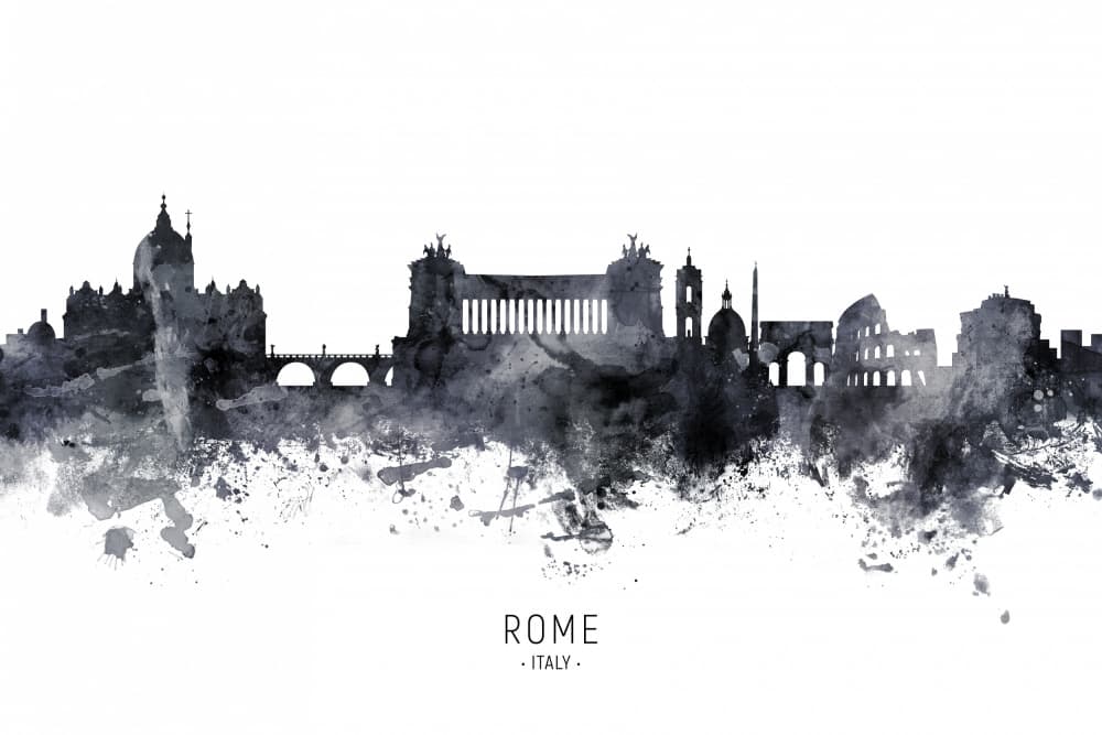 Rome Watercolor Skyline by Michael Tompsett — canvas wall art