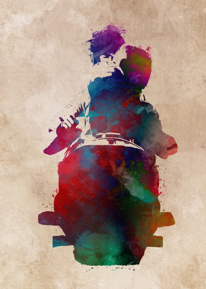 Vibrant Motorcycle Rider by Justyna Jaszke — canvas wall art