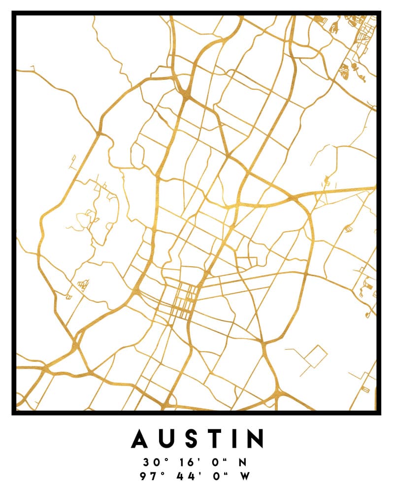 Austin Texas Gold Map by Emiliano Deificus — canvas wall art