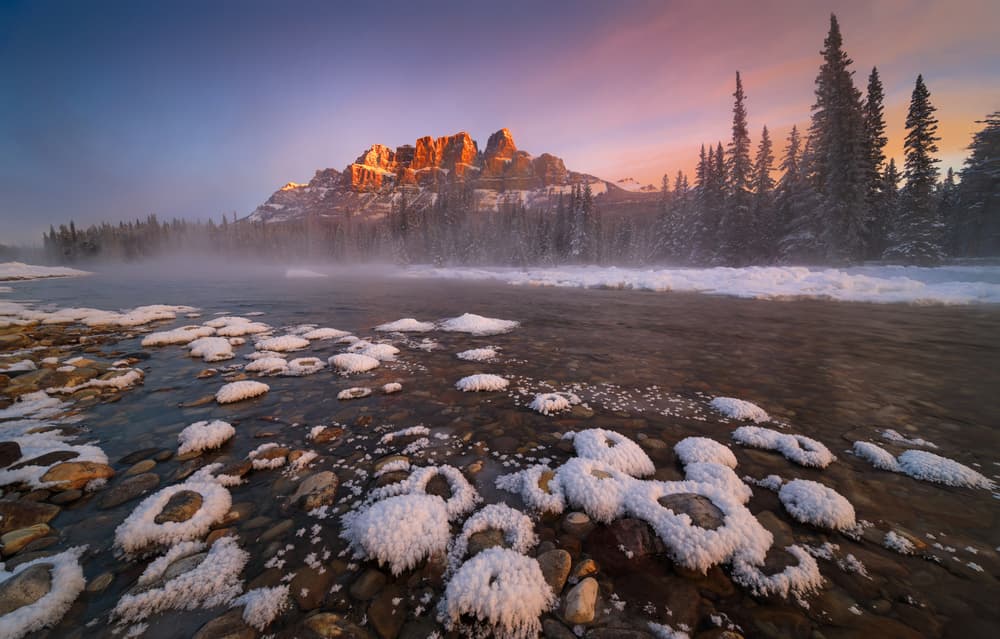 Castle Mountain Winter Glow by Donald Luo — canvas wall art