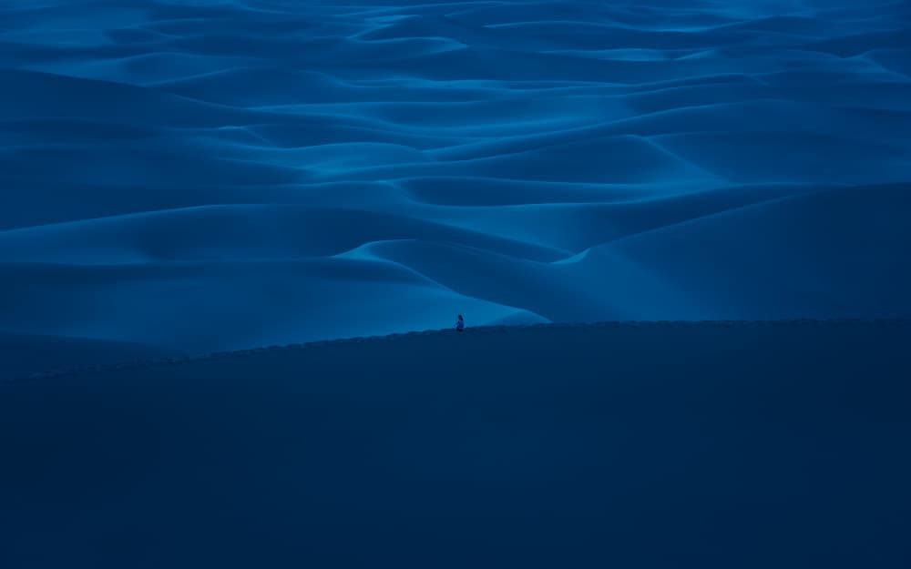 Blue Desert Solitude by Miroslaw Prybinski — canvas wall art