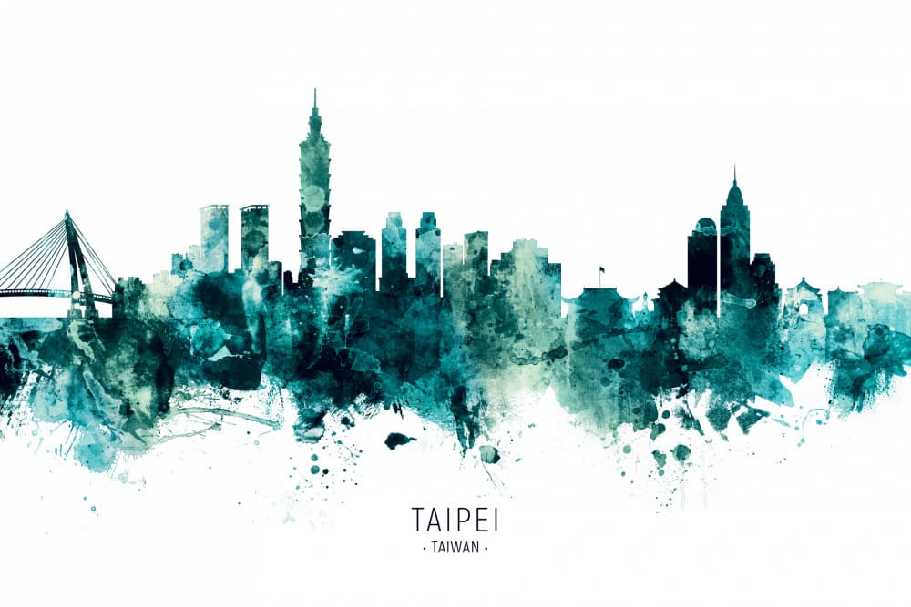 Taipei Watercolor Skyline by Michael Tompsett — canvas wall art