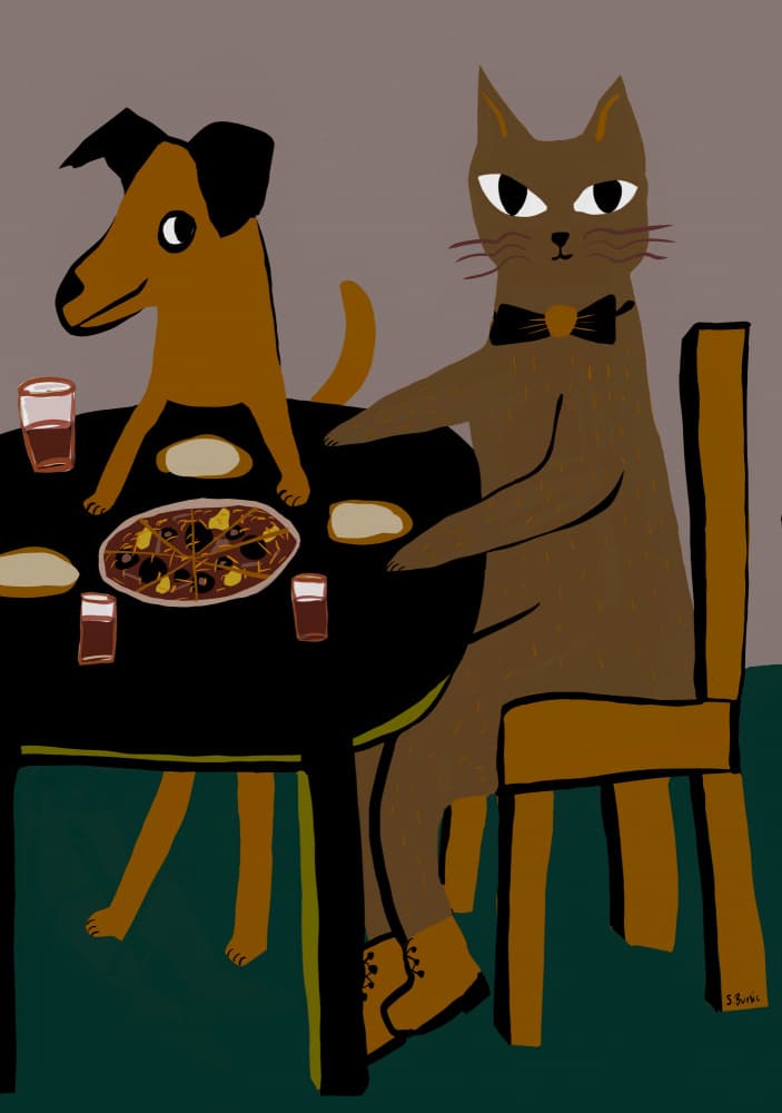 Cat Dog Dinner Party by Sharyn Bursic — canvas wall art