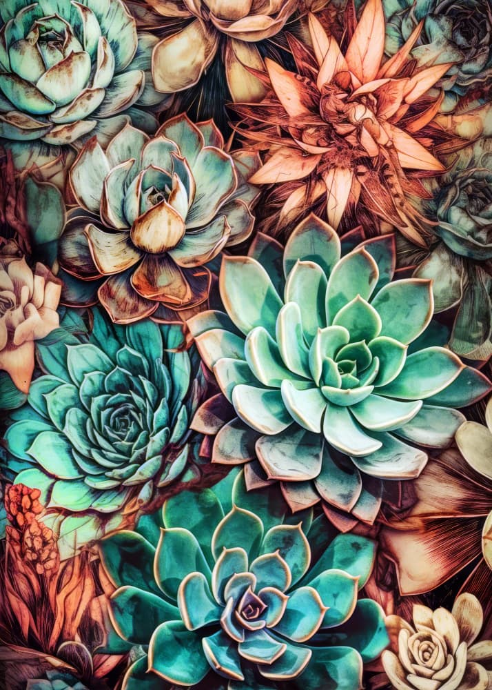 Vibrant Succulent Garden by Justyna Jaszke — canvas wall art