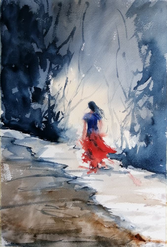 Red Dress Winter Forest by Giorgio Gosti — canvas wall art