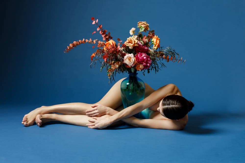 Nude Form and Flowers by Amalya Shandelman — canvas wall art