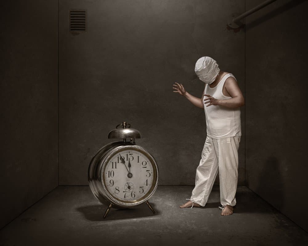 Blindfolded Man Waiting by Petri Damstén — canvas wall art