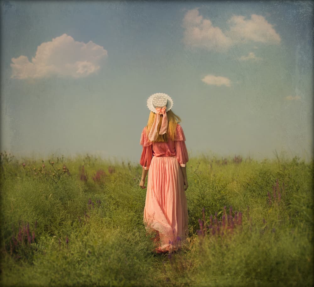 Pink Dress Meadow Wanderer by Svetlana Melik-Nubarova — canvas wall art