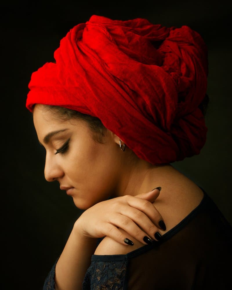 Elegant Red Headwrap by Mehdi Mokhtari — canvas wall art