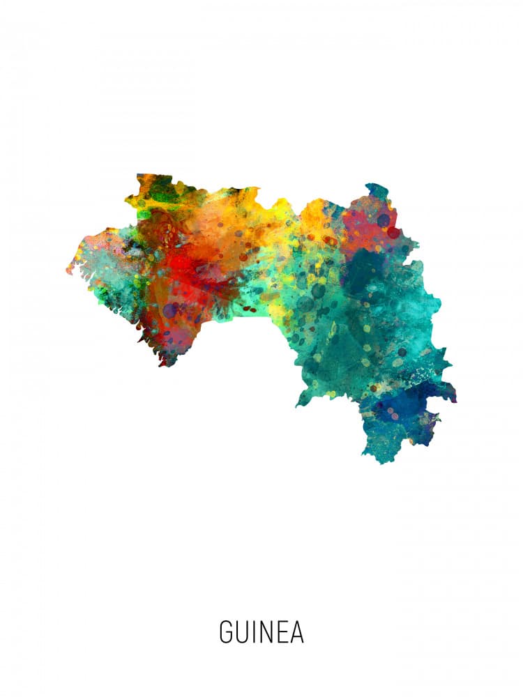 Vibrant Guinea Map by Michael Tompsett — canvas wall art