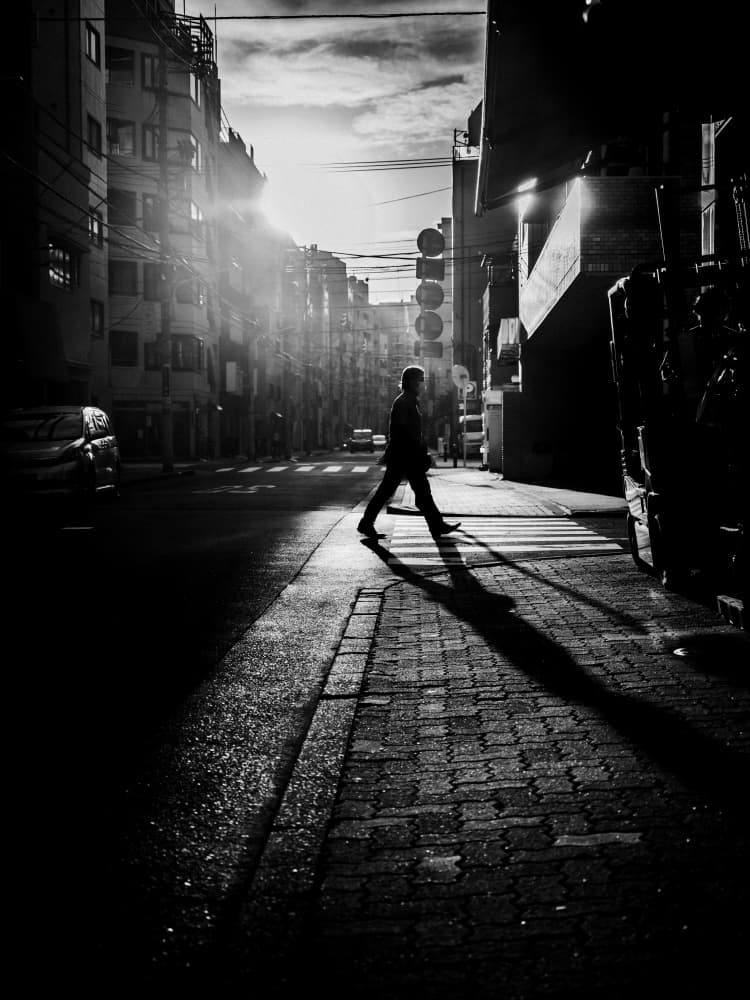 Man Crosswalk Shadow by Kenichiro Tsukada — canvas wall art
