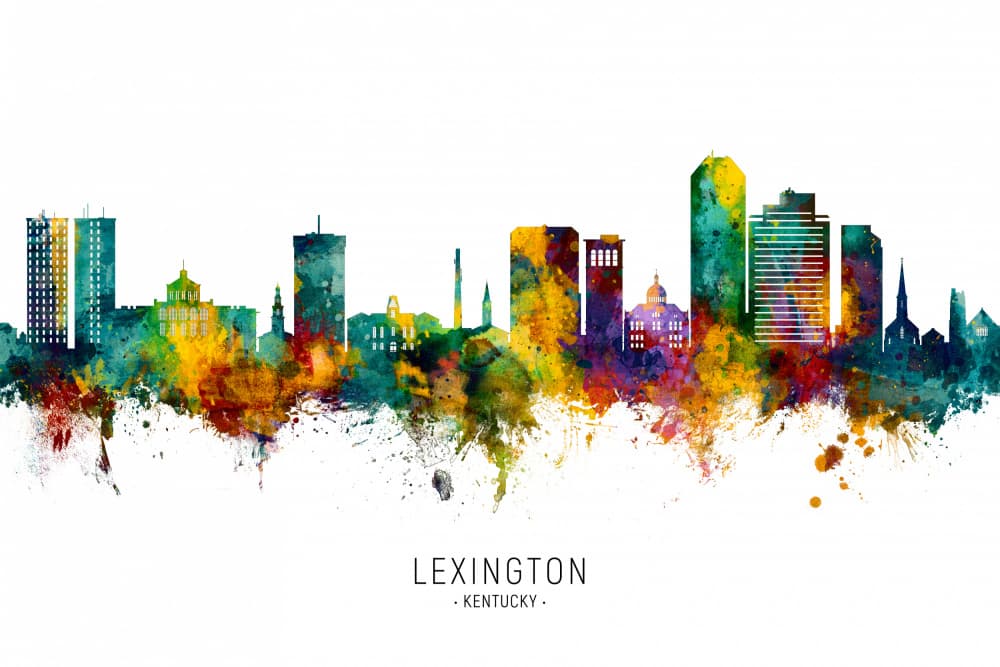 Colorful Lexington Skyline by Michael Tompsett — canvas wall art