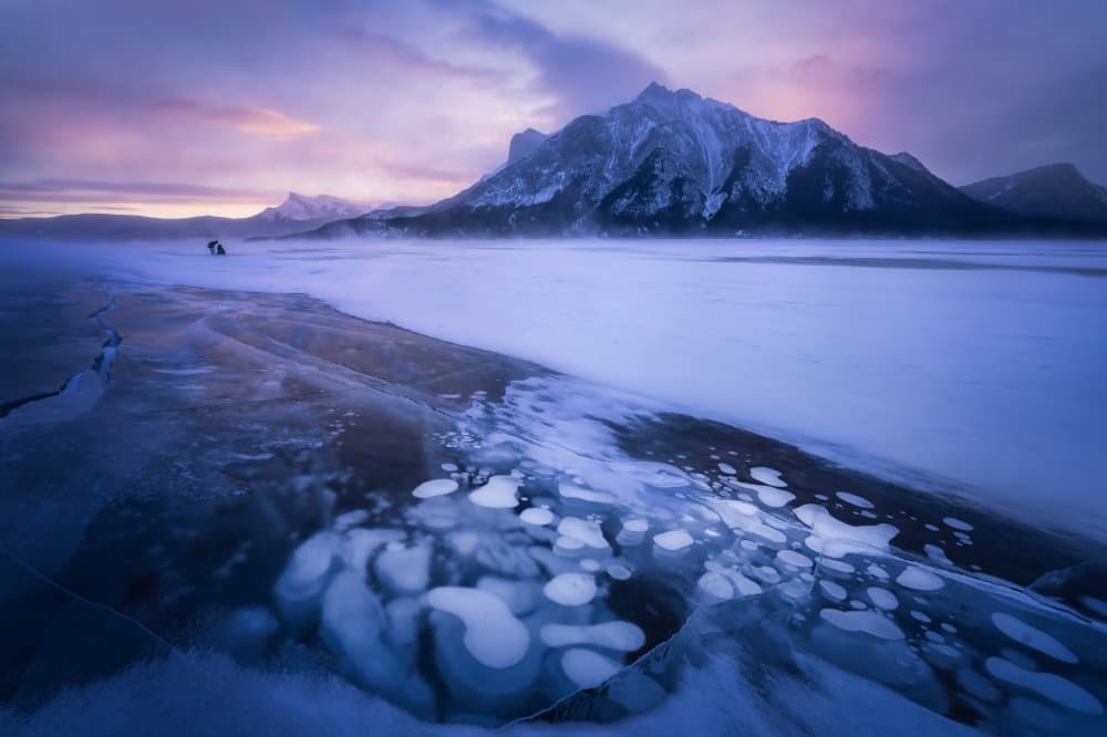 Purple Sky Frozen Lake by Yongnan Li （李永男） — canvas wall art